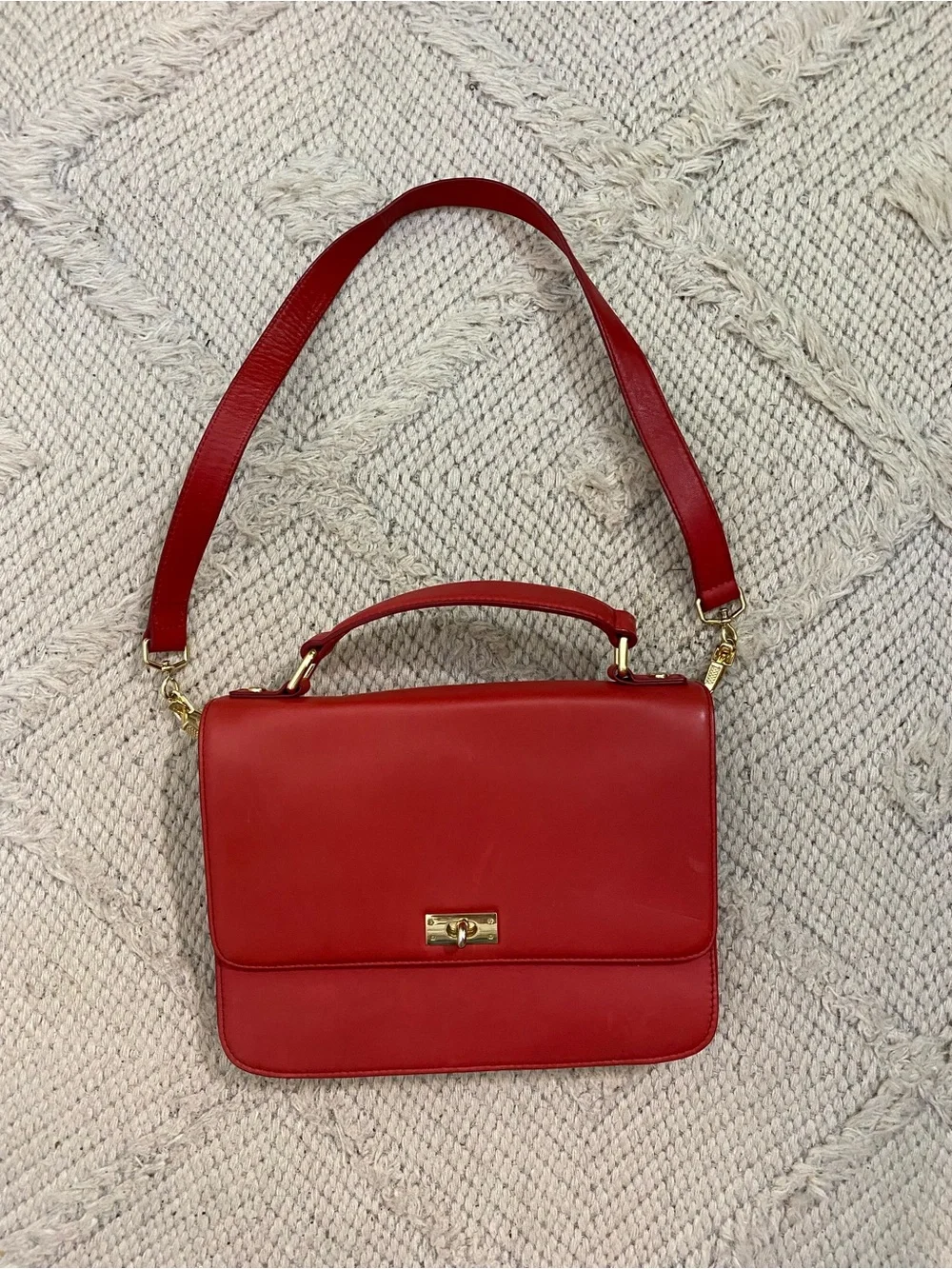 J. Crew Red Leather Top-Handle Satchel with Gold Hardware